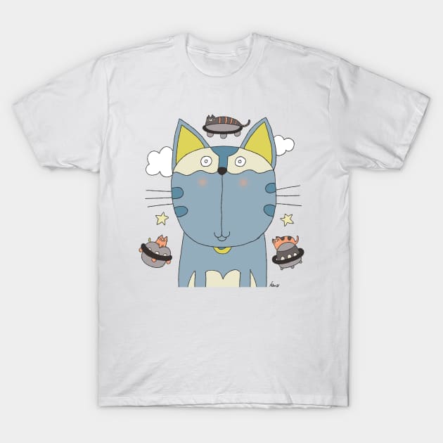 Cat Goof UFO Cats on Space Craft T-Shirt by Ananamorph Art @PeculiarPeaks Nana Totem Wolfe